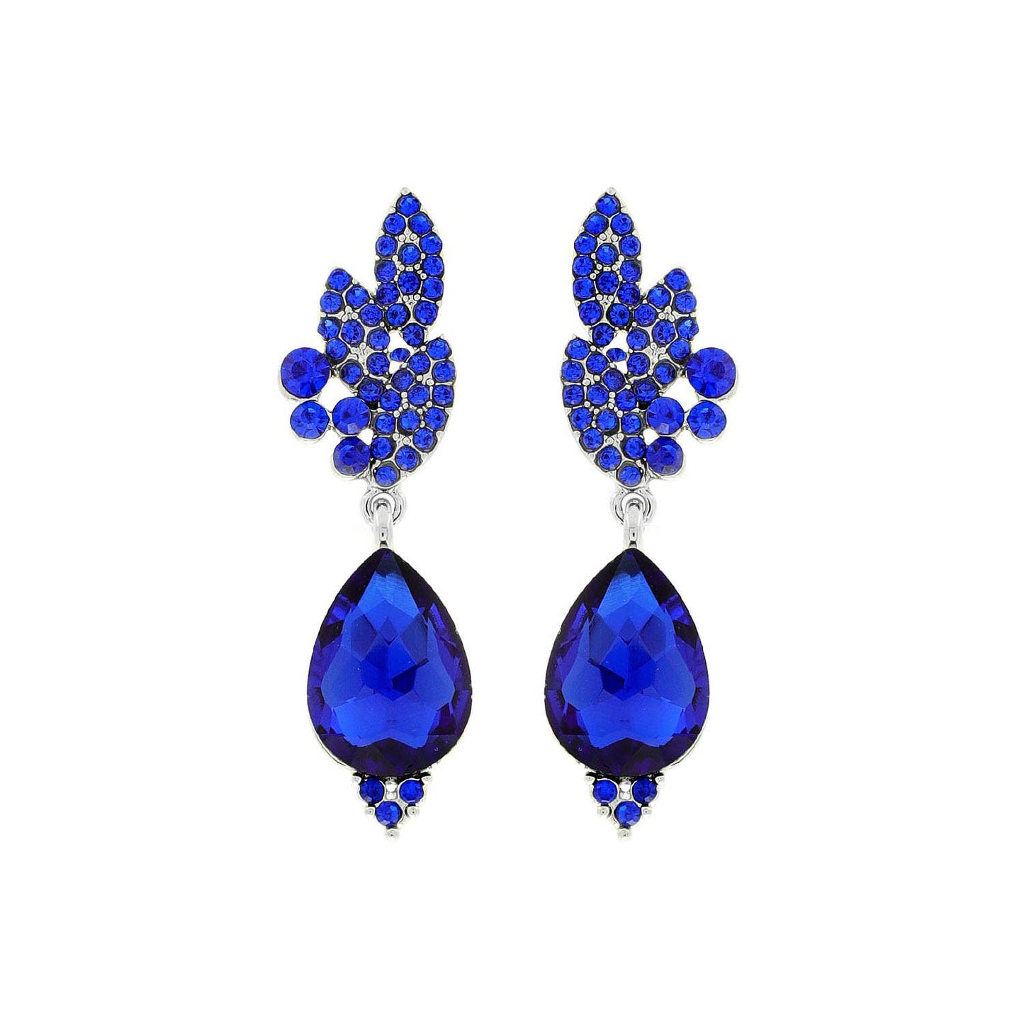 Rhinestone Cluster Teardrop Gem Evening Earrings: Royal Blue