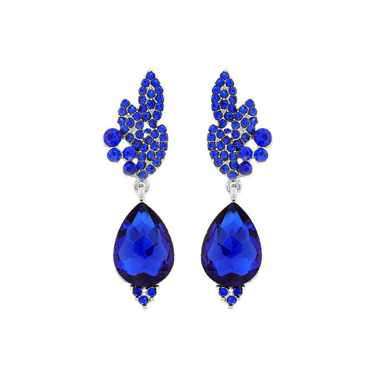 Rhinestone Cluster Teardrop Gem Evening Earrings: Royal Blue
