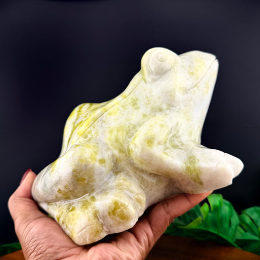 XL 8 inch Yellow and White Jade Frog