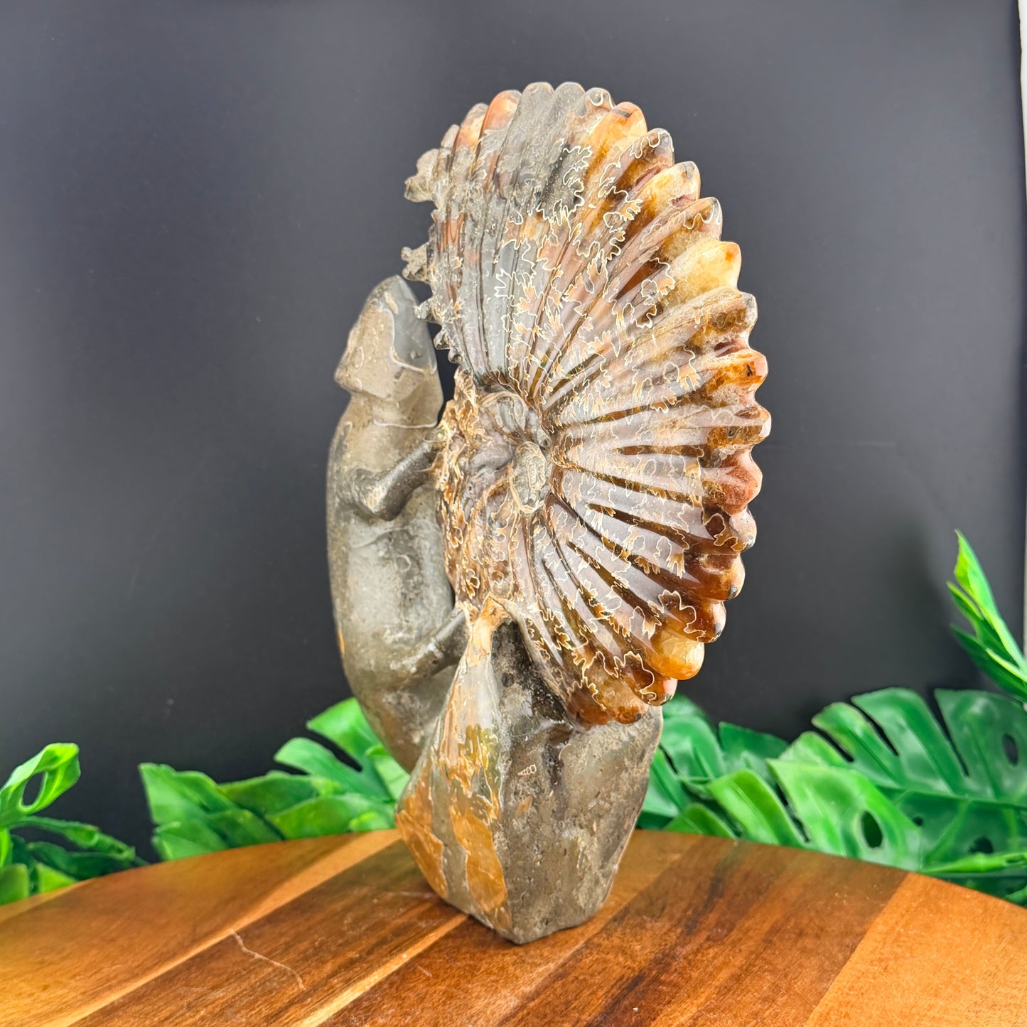 Ammonite Lizard Carving