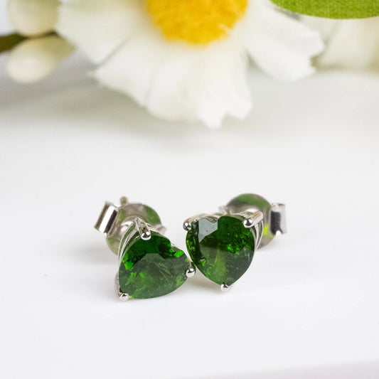 Sterling Silver Chrome Diopside Heart Earrings
