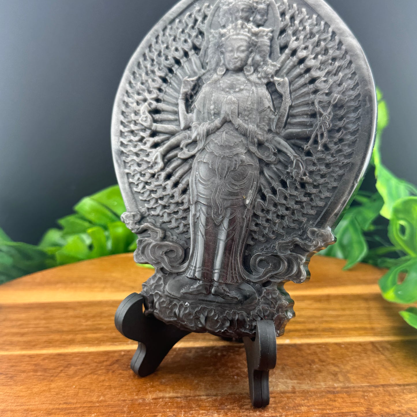 Silver Sheen Obsidian Thousand Hand Guanyin