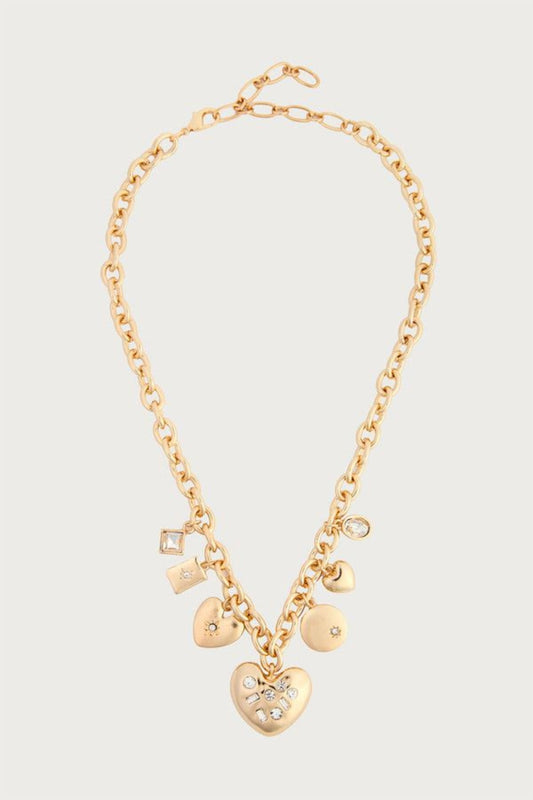 Gold Heart Multi Charm Necklace