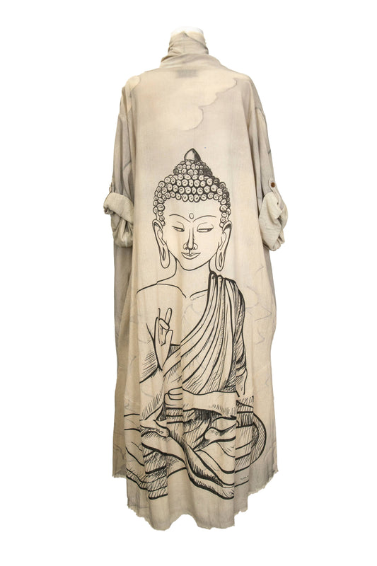 Duster with Buddha Print in Cream
