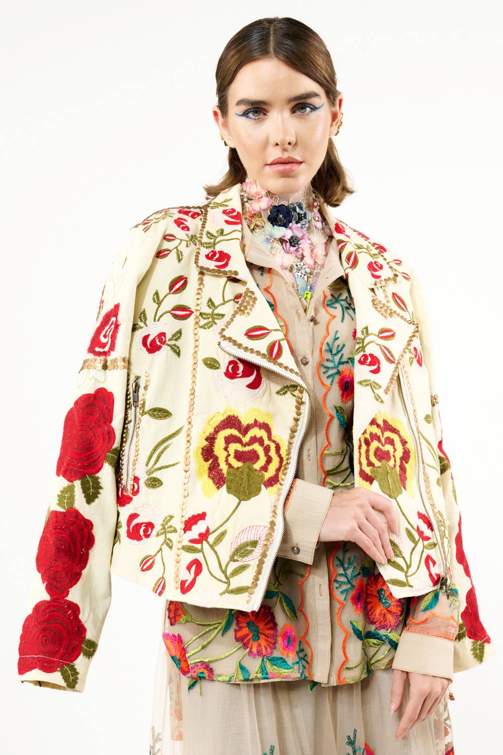 Carmen Embroidered Denim Motorcycle Jacket