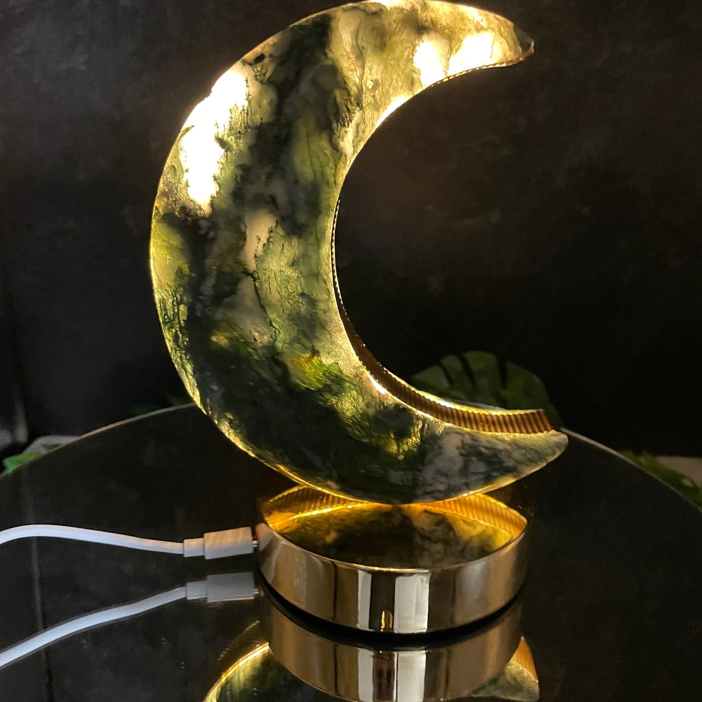Moss Agate Moon Lamp