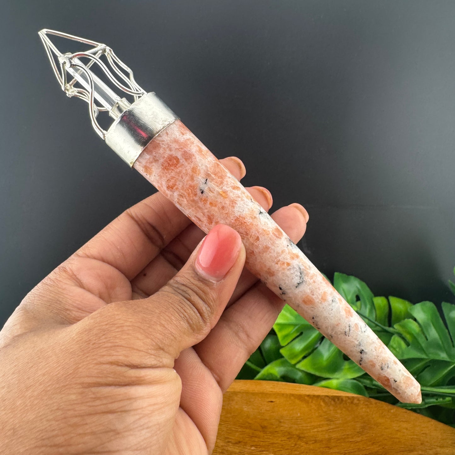 Lattice Sunstone, Carnelian & Clear Quartz Wand