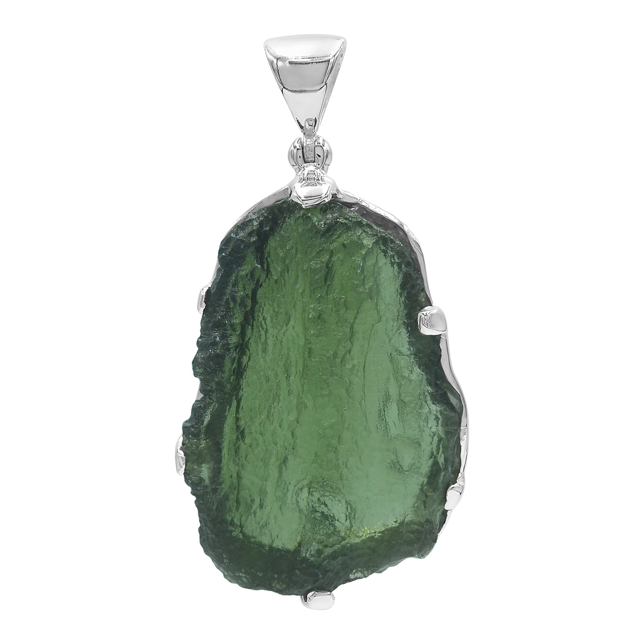 Starborn Natural Rough Moldavite Prong Set Pendant in Sterling Silver (30-39ct)