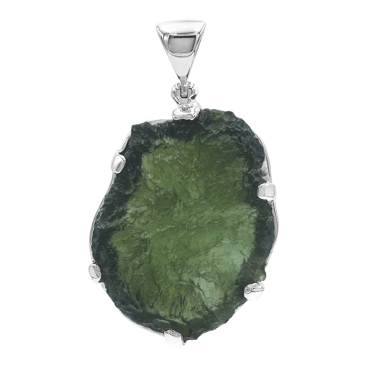 Starborn Natural Rough Moldavite Prong Set Pendant in Sterling Silver (30-39ct)