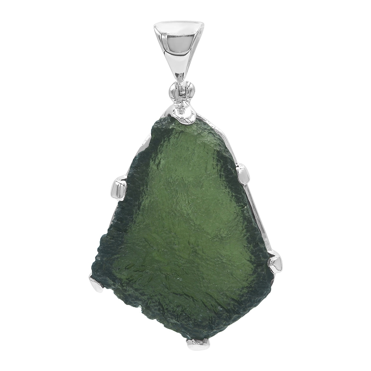 Starborn Natural Rough Moldavite Prong Set Pendant in Sterling Silver (30-39ct)