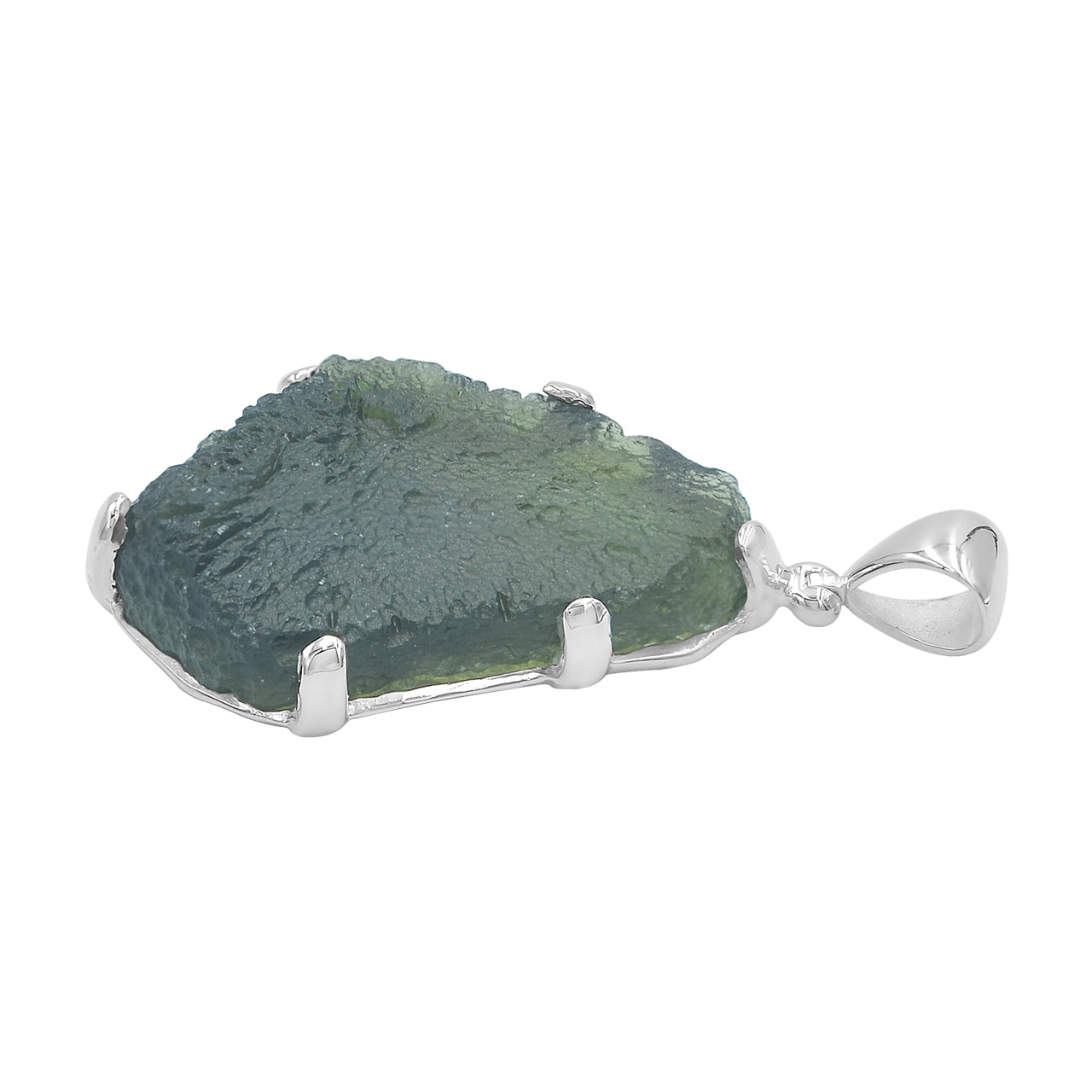 Starborn Natural Rough Moldavite Prong Set Pendant in Sterling Silver (30-39ct)