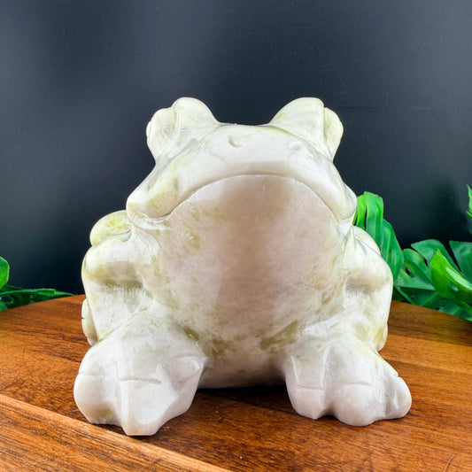 XL 8 inch Yellow and White Jade Frog