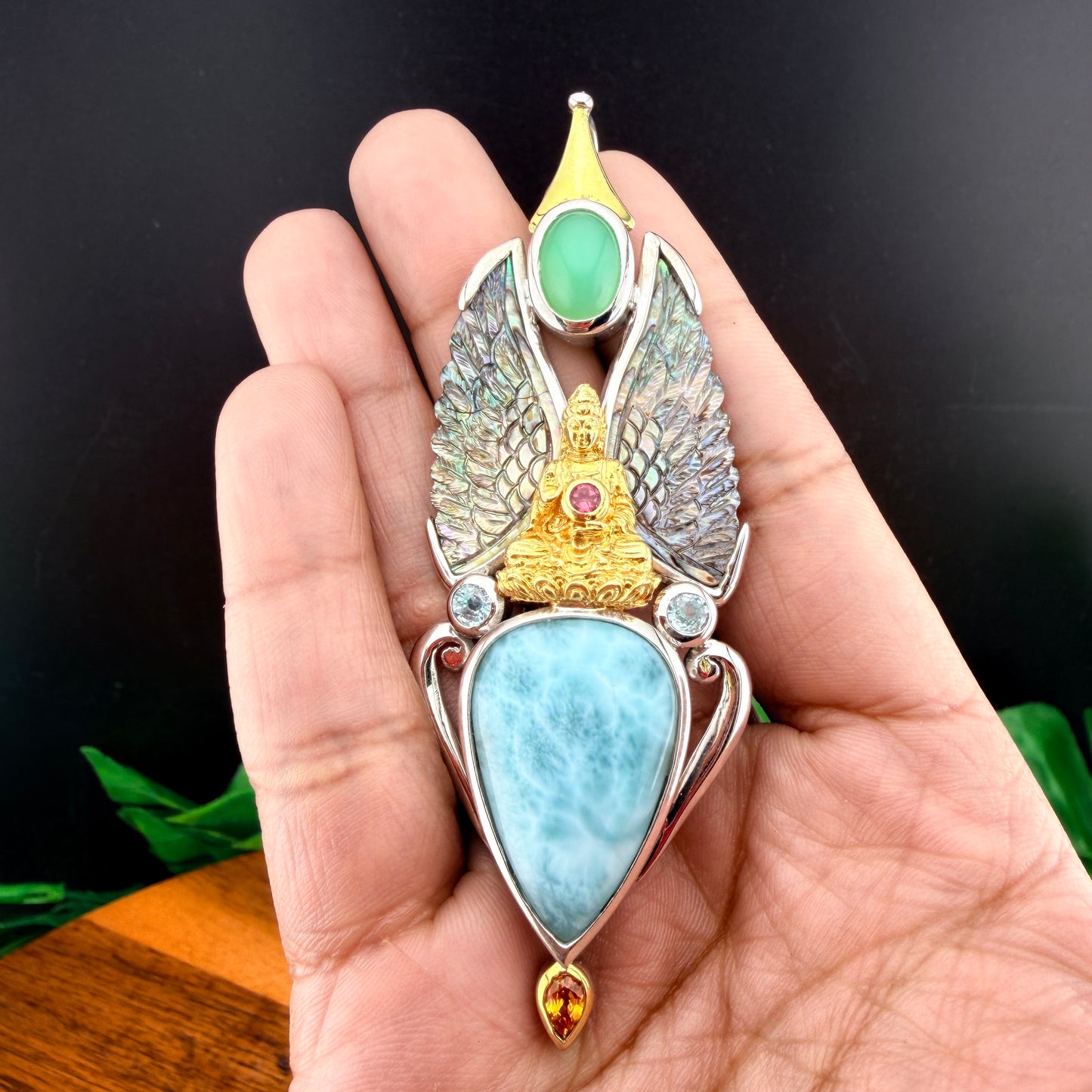 Gotland Mother of Pearl Wing Pendant in 925 Sterling Silver and Gold