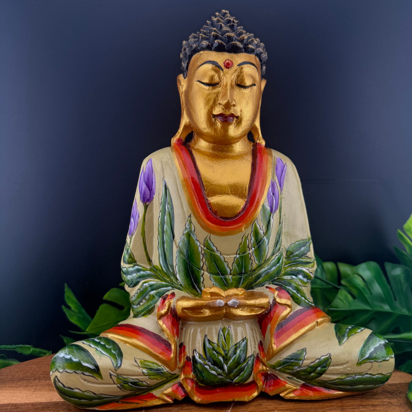 Hand-Painted Wooden Hindu Buddha