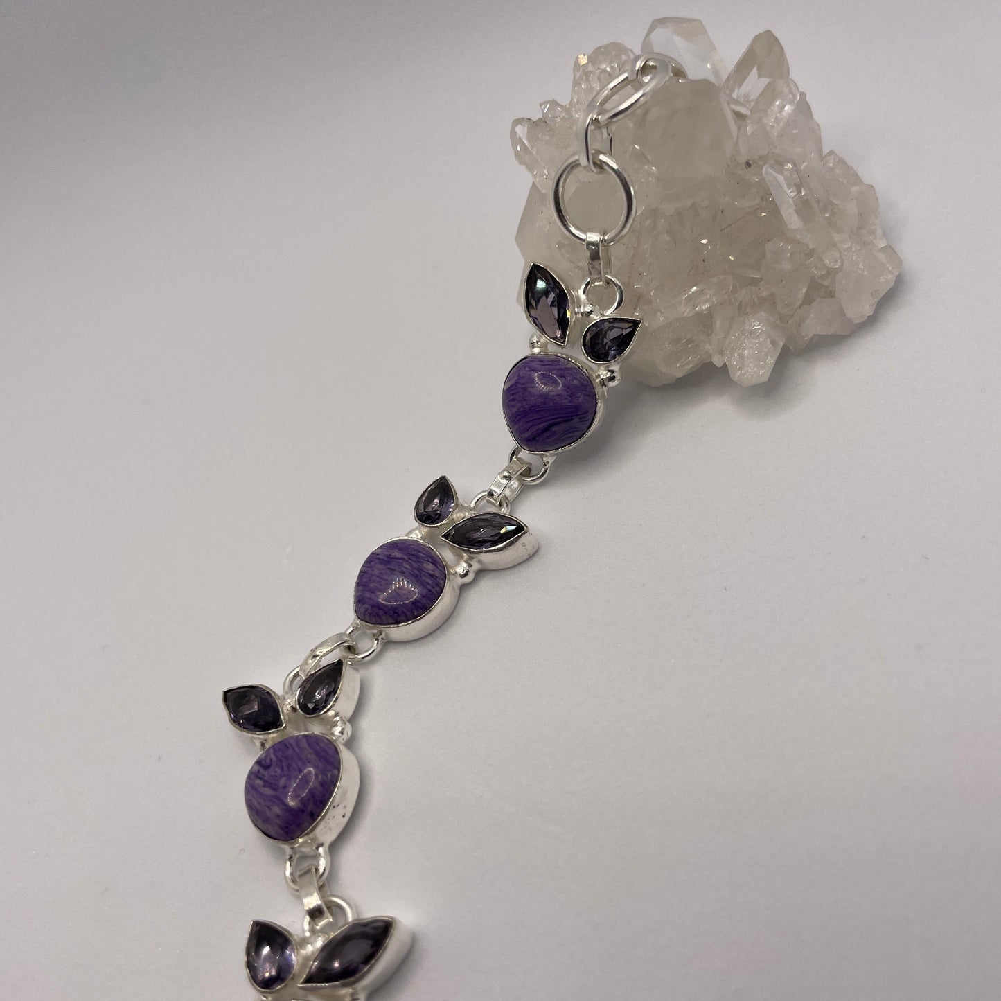 Charoite & Amethyst Sterling Silver Bracelet