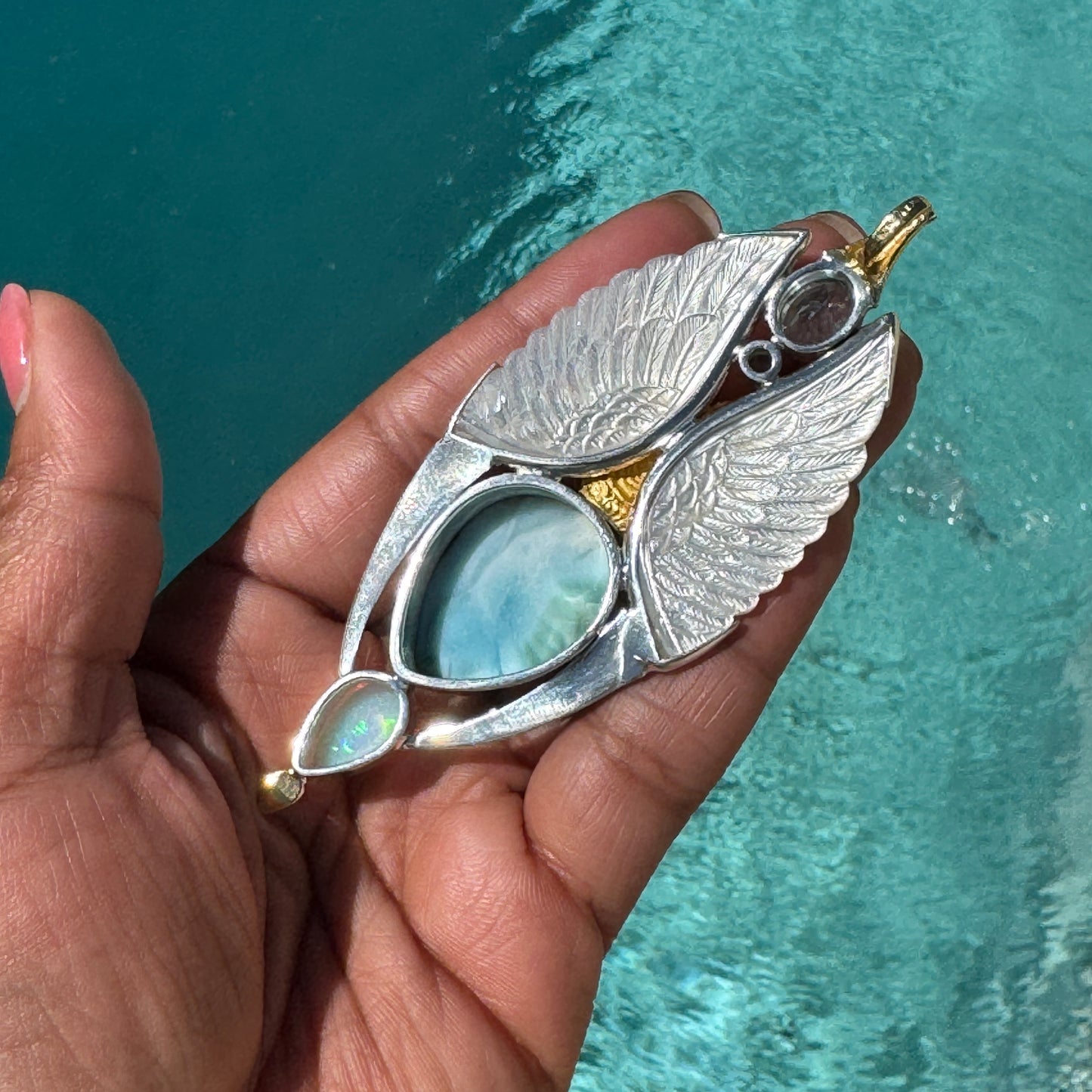 Gotland Larimar S925 and 14k Gold Plated Pendant