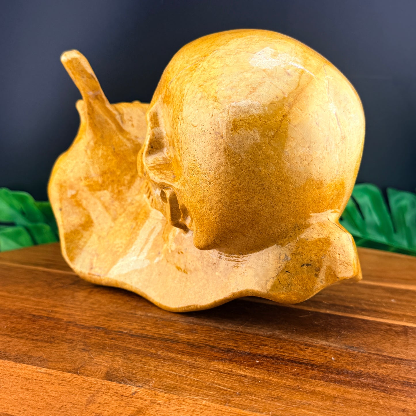 Yellow Jade Skull Snail Carving