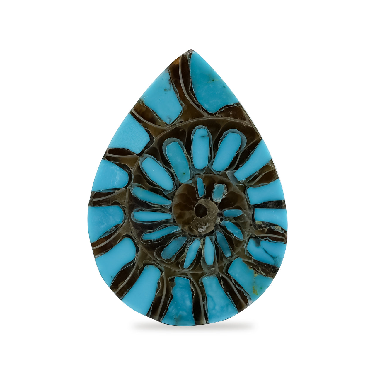 Starborn Ammonite with Turquoise Inlay Pear Cabochon 18 x 25 mm, 1 Piece