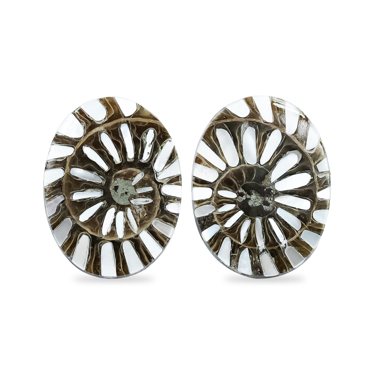 Starborn Ammonite with Mother of Pearl Inlay Oval Cabochons (14x18 mm) - 1 Pair