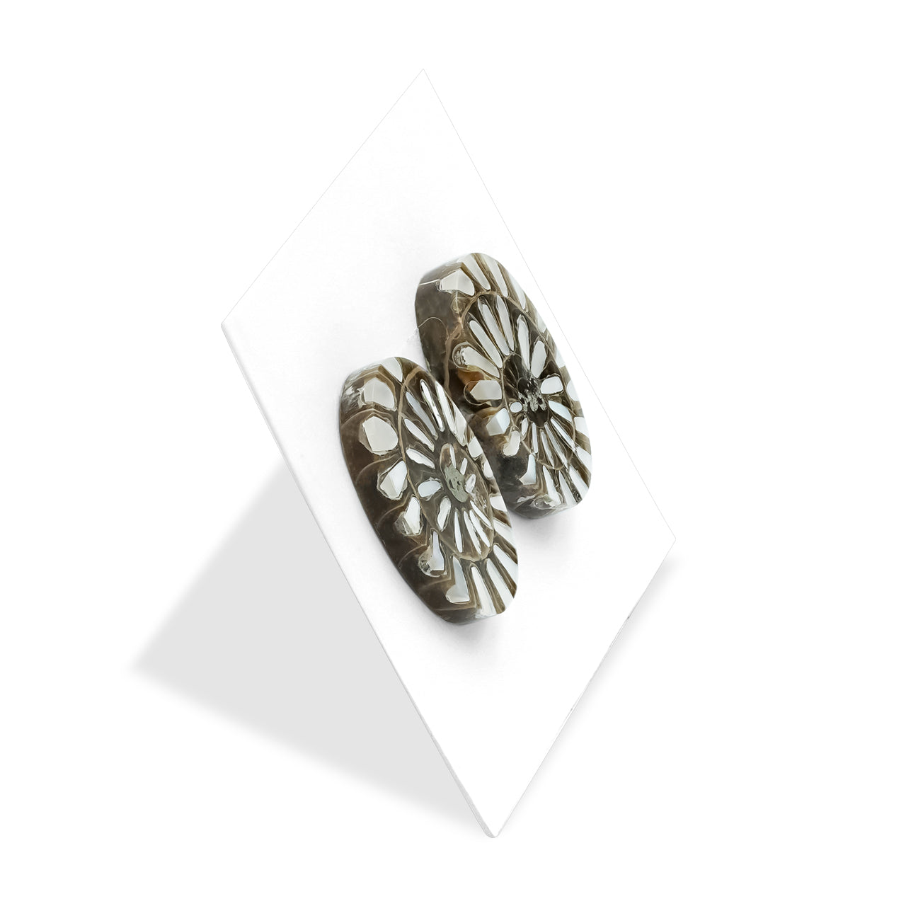 Starborn Ammonite with Mother of Pearl Inlay Oval Cabochons (14x18 mm) - 1 Pair