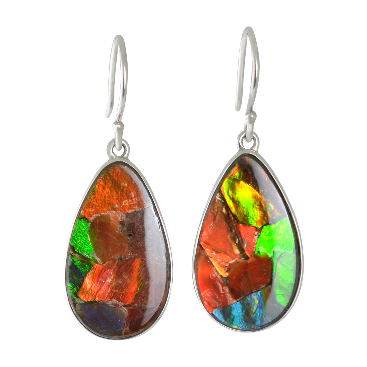 Starborn Ammolite Pear Shaped Dangle Earrings in Sterling Silver