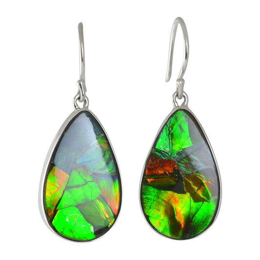 Starborn Ammolite Pear Shaped Dangle Earrings in Sterling Silver