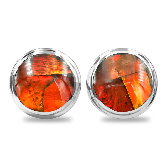 Round 9 mm Red Ammolite Post Style Earrings