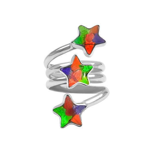 Starborn Ammolite 3-Star Spiral Ring in Sterling Silver