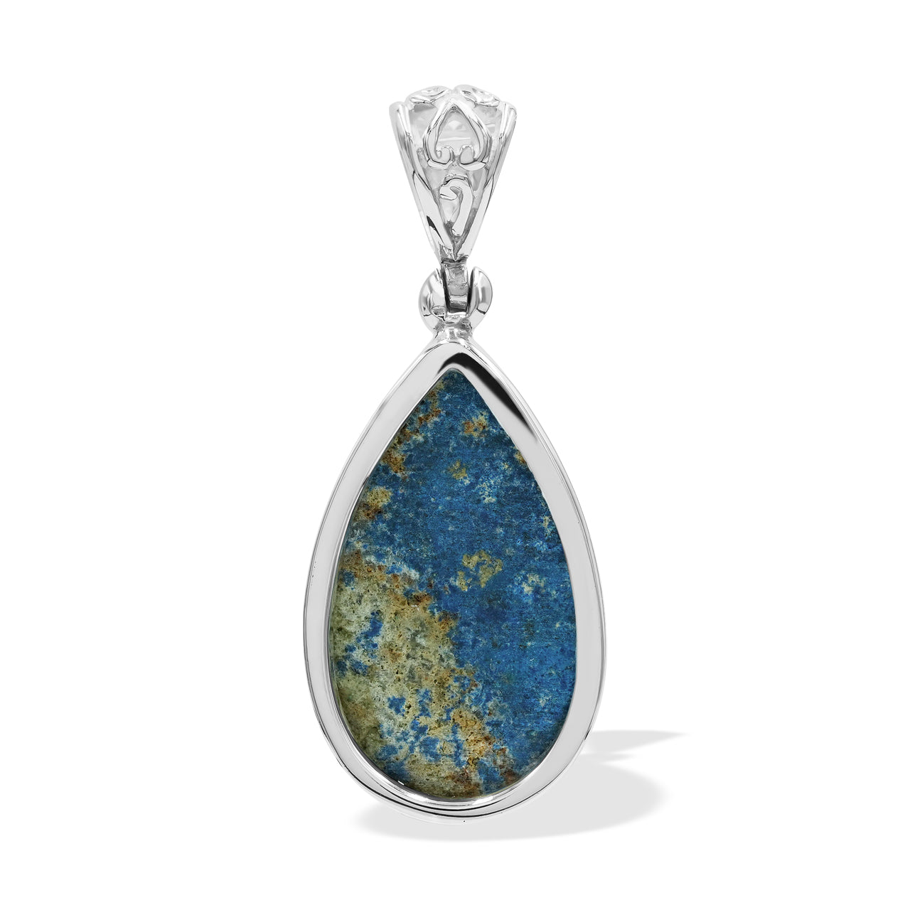 Starborn Faceted Azurite Malachite Pear Shaped Pendant with Quartz Doublet in Sterling Silver