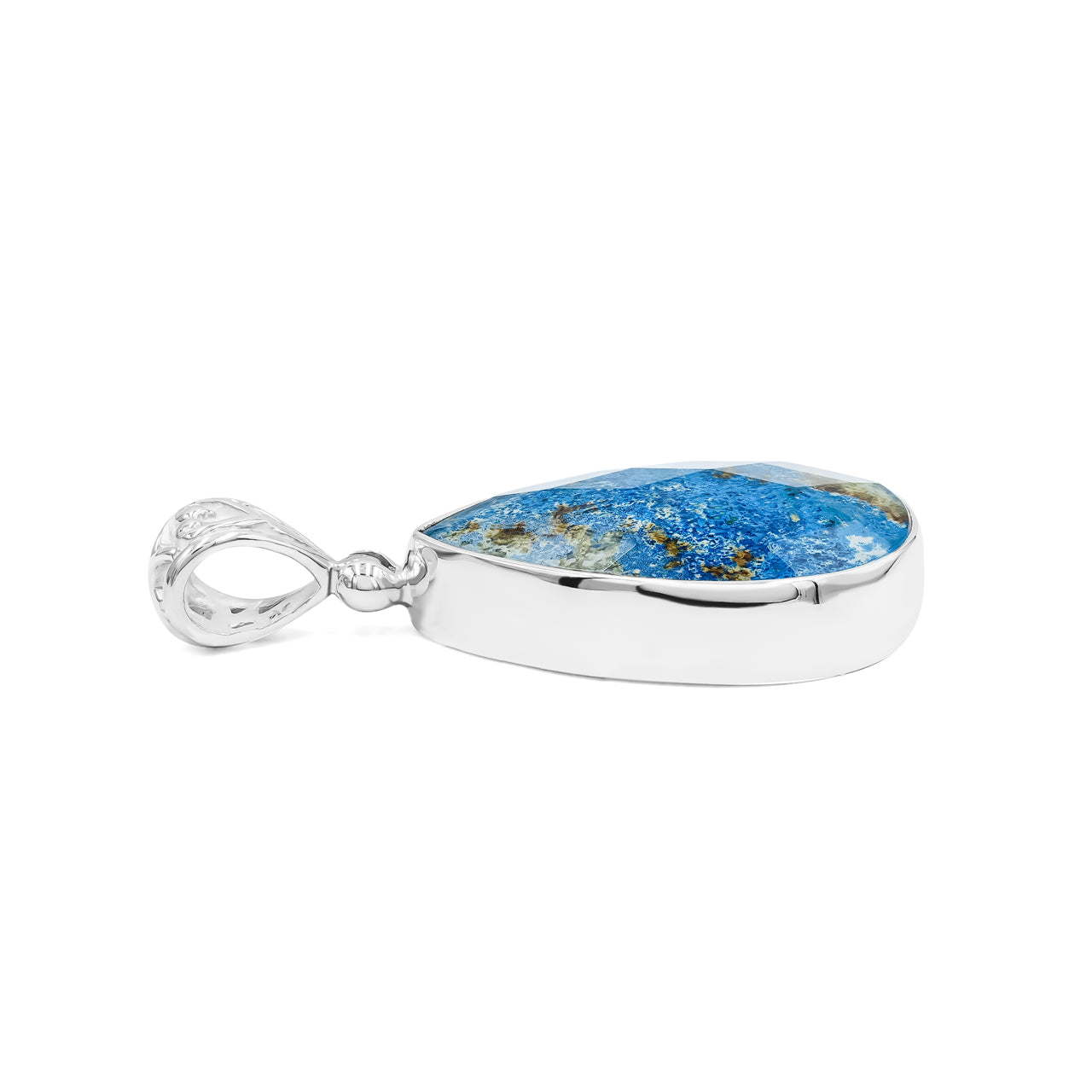 Starborn Faceted Azurite Malachite Pear Shaped Pendant with Quartz Doublet in Sterling Silver