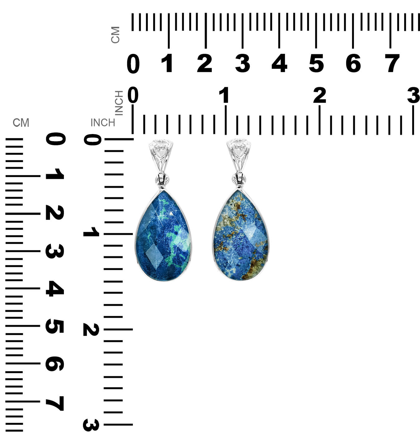 Starborn Faceted Azurite Malachite Pear Shaped Pendant with Quartz Doublet in Sterling Silver
