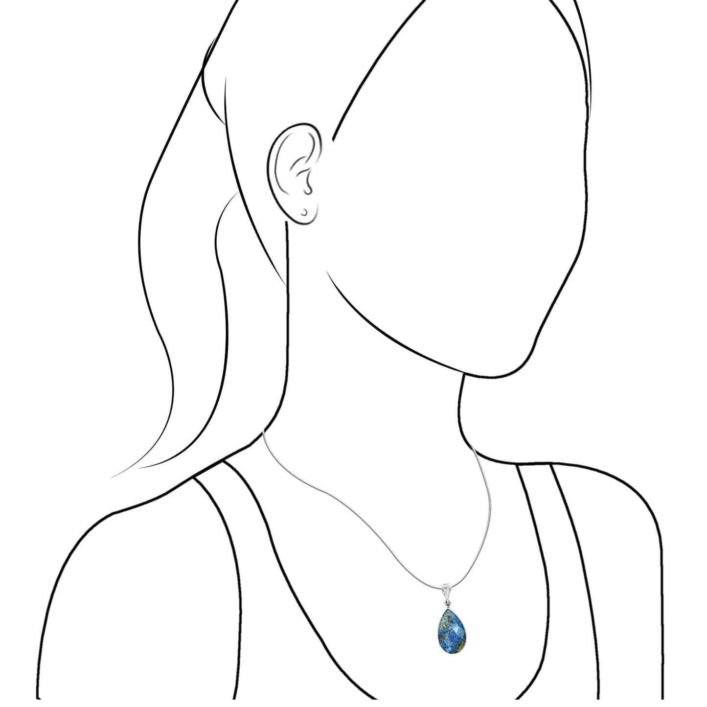 Starborn Faceted Azurite Malachite Pear Shaped Pendant with Quartz Doublet in Sterling Silver