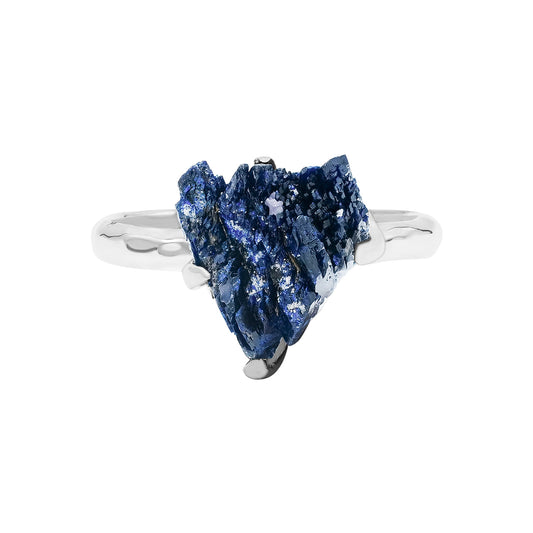 Starborn Azurite Crystal Prong Set Ring in Sterling Silver