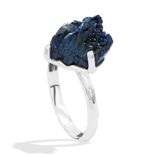 Starborn Azurite Crystal Prong Set Ring in Sterling Silver