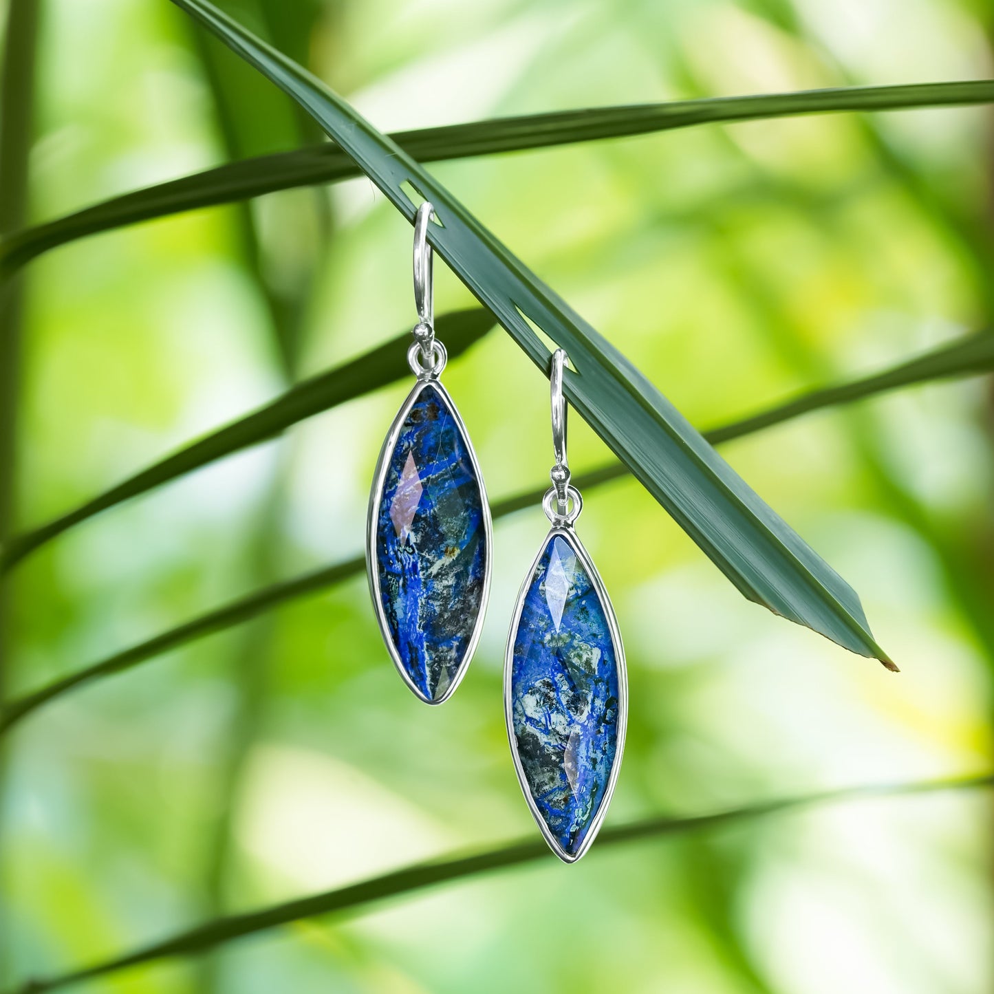 Starborn Faceted Azurite Malachite Doublet Earrings in Sterling Silver