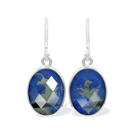 Starborn Faceted Azurite Malachite Doublet Oval Earrings in Sterling Silver