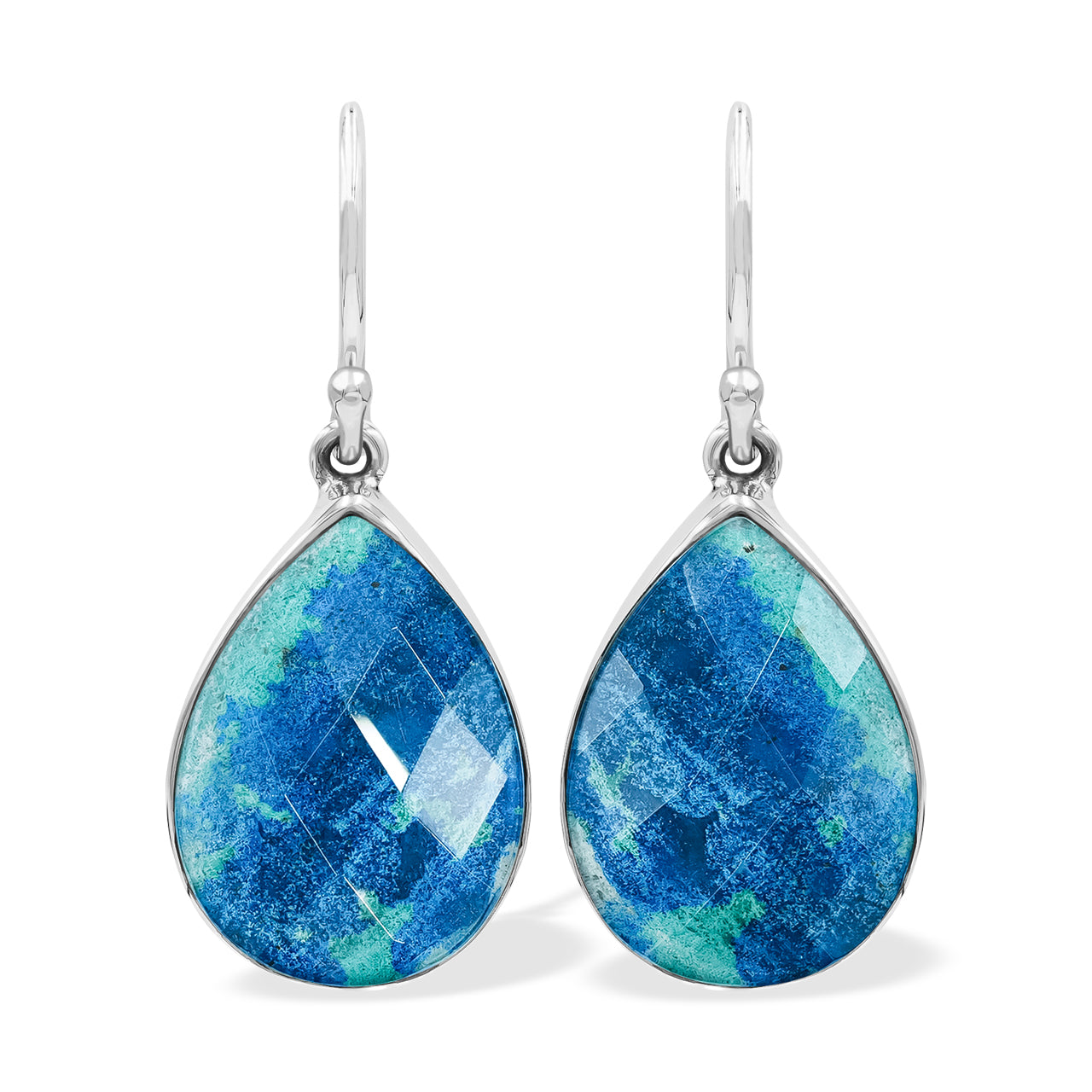 Starborn Pear Azurite Malachite with Quartz Doublet Earrings in Sterling Silver