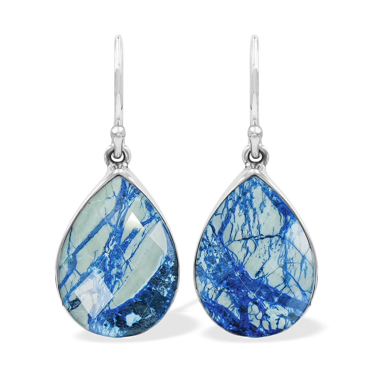 Starborn Pear Azurite Malachite with Quartz Doublet Earrings in Sterling Silver