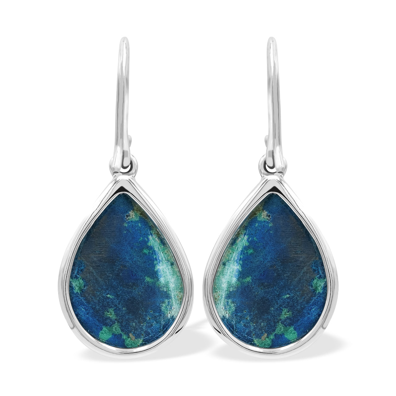 Starborn Pear Azurite Malachite with Quartz Doublet Earrings in Sterling Silver