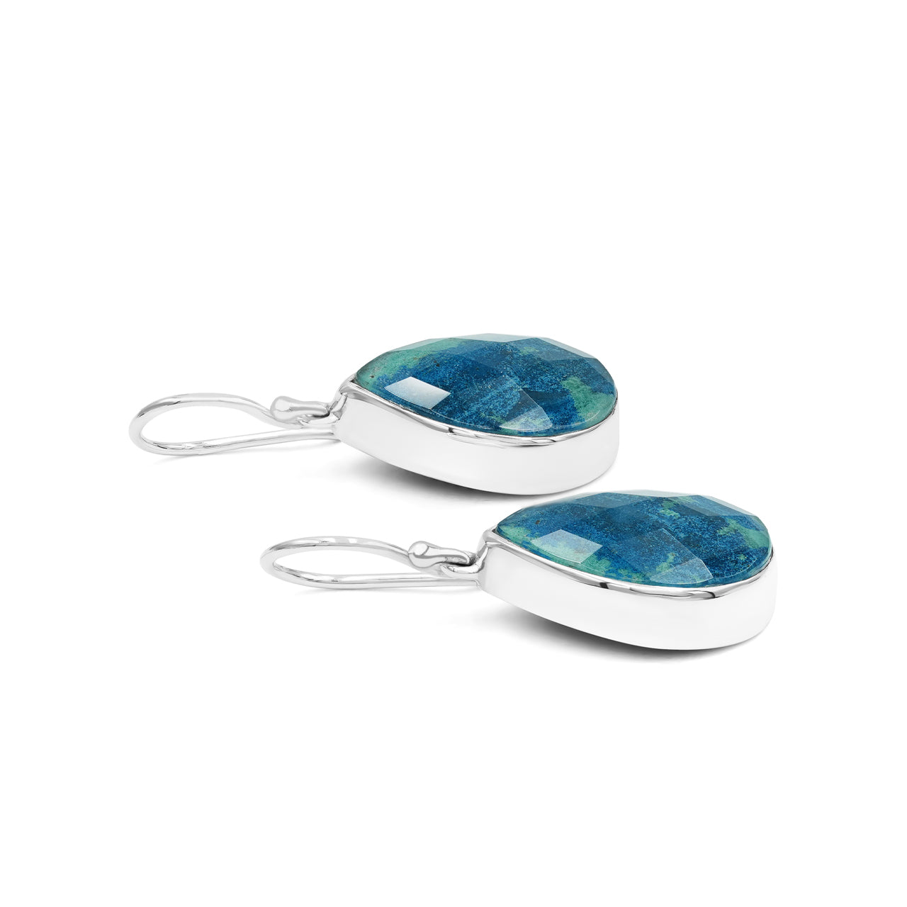 Starborn Pear Azurite Malachite with Quartz Doublet Earrings in Sterling Silver
