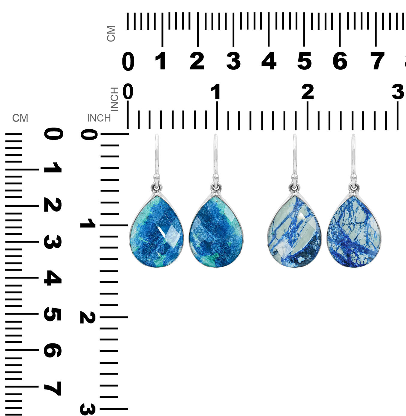Starborn Pear Azurite Malachite with Quartz Doublet Earrings in Sterling Silver
