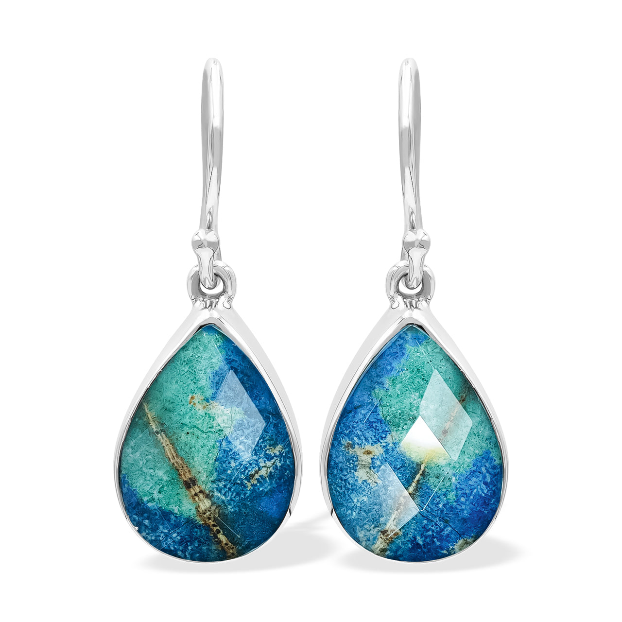 Starborn Pear Azurite Malachite with Quartz Doublet Earrings in Sterling Silver