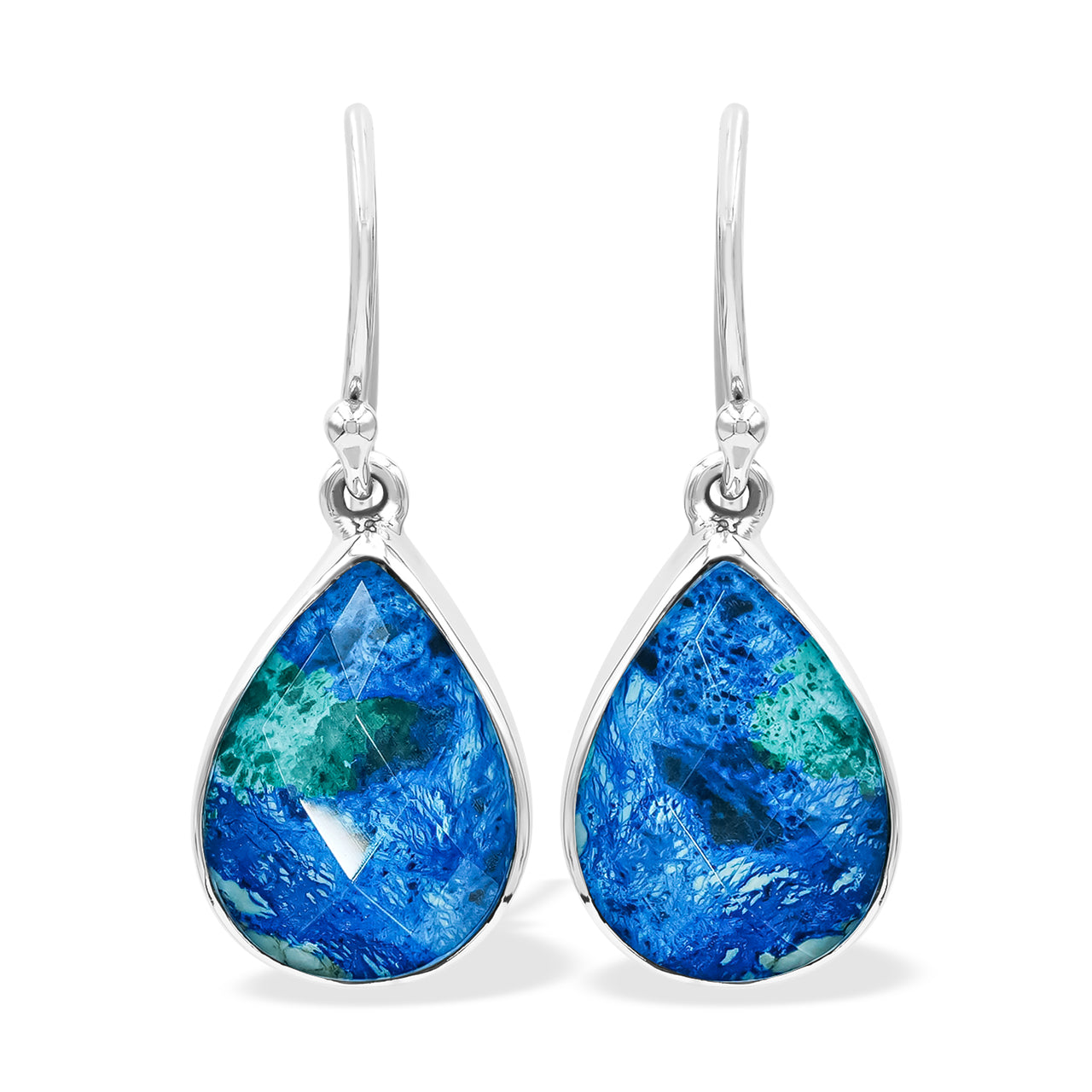 Starborn Pear Azurite Malachite with Quartz Doublet Earrings in Sterling Silver