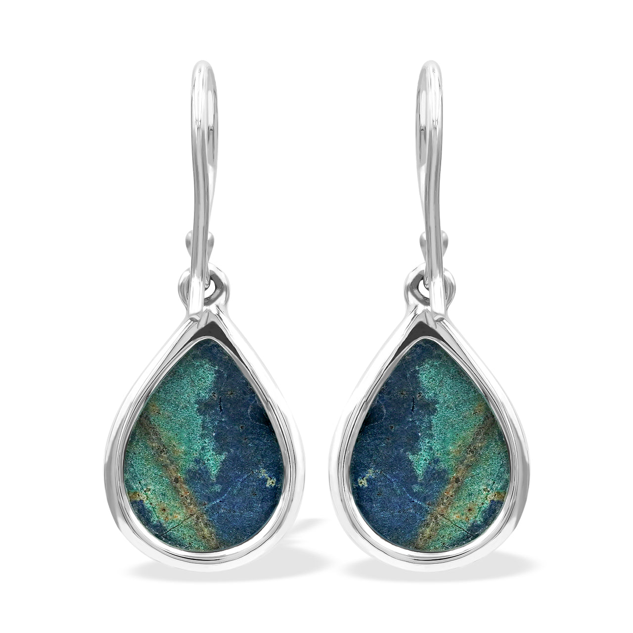 Starborn Pear Azurite Malachite with Quartz Doublet Earrings in Sterling Silver