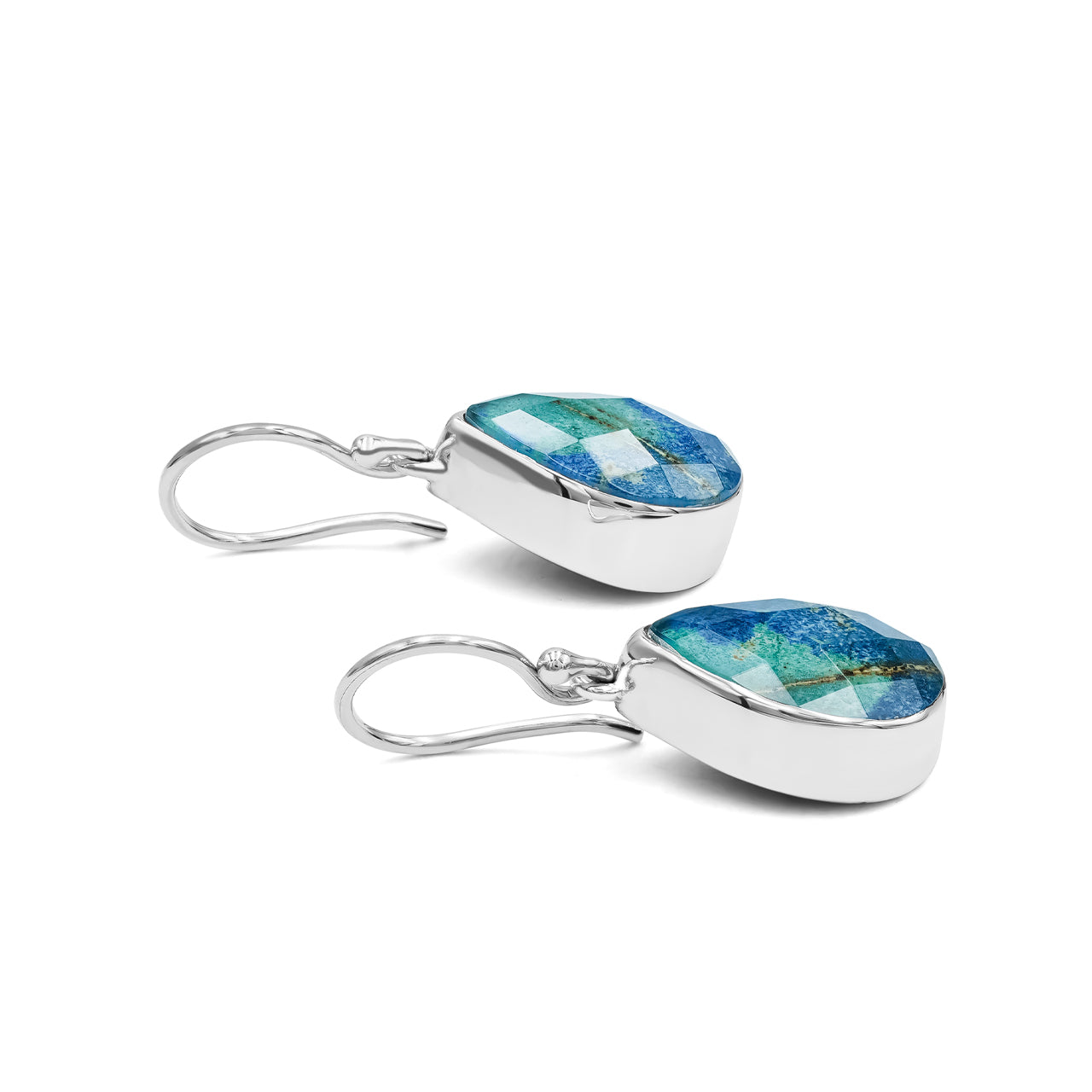 Starborn Pear Azurite Malachite with Quartz Doublet Earrings in Sterling Silver