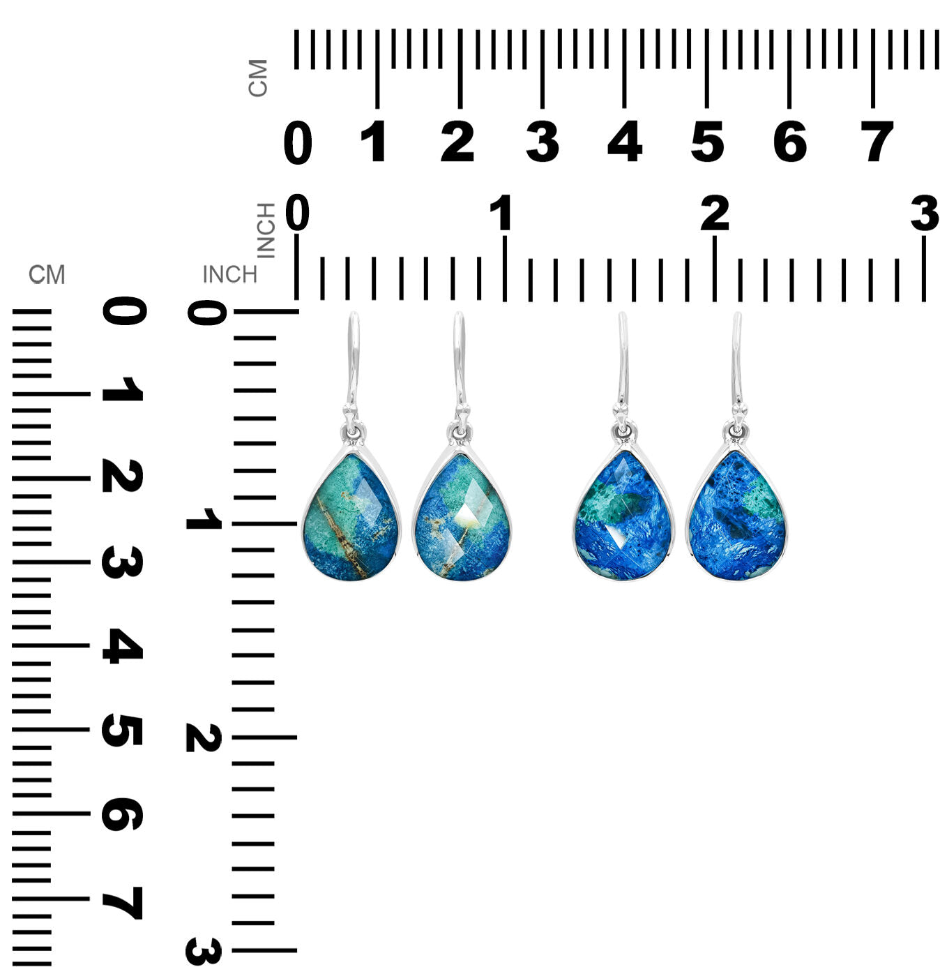 Starborn Pear Azurite Malachite with Quartz Doublet Earrings in Sterling Silver