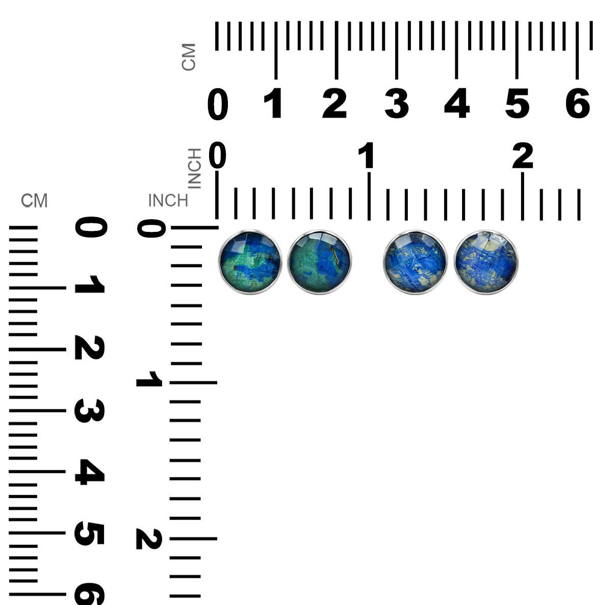 Starborn Faceted Azurite Malachite Round Single Bezel Post Earrings in Sterling Silver