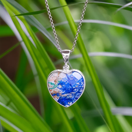 Starborn Faceted Azurite Malachite Heart Shaped Pendant with Quartz Doublet in Sterling Silver