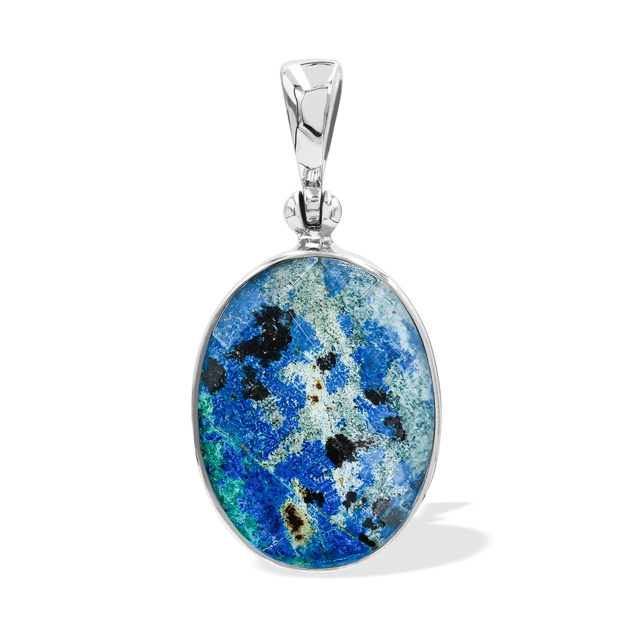 Starborn Faceted Azurite Malachite Oval Shaped Pendant in Sterling Silver