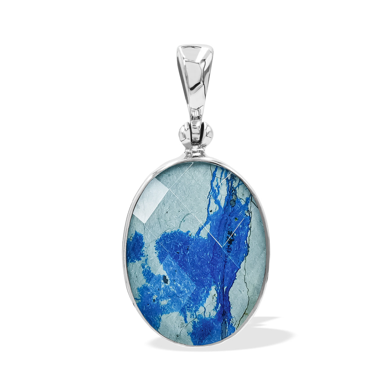 Starborn Faceted Azurite Malachite Oval Shaped Pendant in Sterling Silver